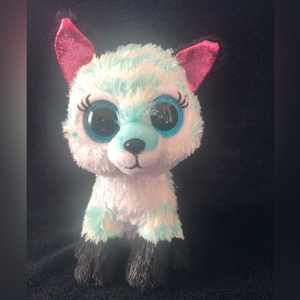 TySilk Beanie Boos Atlas the Chevron FOX Plush Toy Teal Blue Glitter Eyes Ty